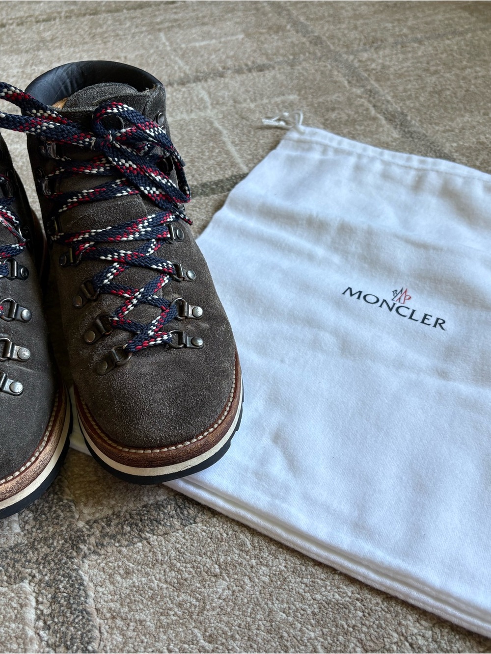 Moncler Brown Gray Suede Peak Hiking Boots EUC Size EU 40 authentic w/ box, bag